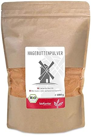 Bio Hagebuttenpulver (1000g / 1kg) in Rokostqualität von bioKontor | ganze Hagebutten vermahlen | 100% BIO - ohne Zusätze