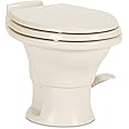 Dometic 311 Gravity Flush Toilet | Bone | Low Profile | Slow- Close Seat | Power Flush, Foot Pedal Flush Operation | 13.5" Seat Height for Compact Areas