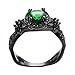Womens Green Stone Round Lab Stone Engagement Wedding Best Friend Christmas Black Gold Plated Wedding Rings for Her - Bamos Jewelry Size 6-10