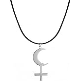 EUEAVAN Black Moon Lilith Goddess Symbol Necklace for Women Gothic Lilith Goddess Seal Astrology Crescent Moon Cross Pendant Pagan Jewelry Wiccan Gifts Lucifer's Symbol Men