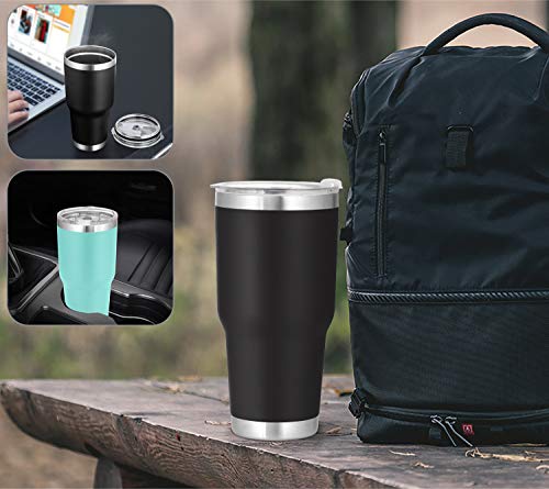 30oz Tumbler, 2 Packs Stainless Steel Double Wall Vacuum Insulated Tumbler Travel Mug With 8Pcs Reusable Straw, 2Pcs Slider Lid, 2Pcs Cleaning Brush, 2Pcs Handles (Black + Green) - Thumbnail 2