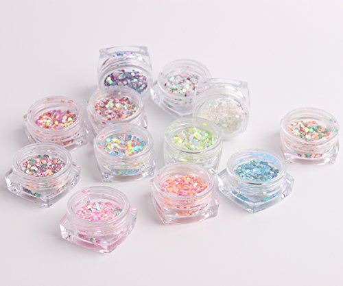 WOKOTO 12 Box 1mm 2mm 3mm Mixed Color And Size Confetti Nails Shiny Round Ultrathin Sequins Nail Art Decoration Set