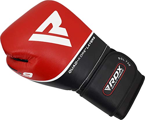 RDX Cow Hide Leather Gel Boxing Glove Punching Bag Mitts Muay Thai T9 - Blue, 16 oz, Blue