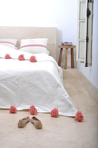 Coraline. Moroccan Pom Pom Blanket Throw, Quilt, Bedding, Cotton. Small (59 x 59 inches / 1.5 x 1.5 m)