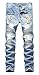 NITAGUT Men's Ripped Slim Straight fit Biker Jeans with Zipper Deco (36Wx32L, Vintage Blue)