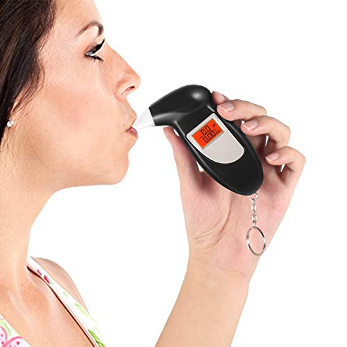 Breathalyzer, Portable Keychain Breath Alcohol Tester for Driver, Highly-Accurate Result Digital Battery Power with 5 Mini Mouthpieces