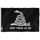 Anley Fly Breeze 3x5 Foot Black Don't Tread On Me Gadsden Flag - Vivid Color and UV Fade Resistant - Canvas Header and Double Stitched - Tea Party Flags Polyester with Brass Grommets 3 X 5 Ft