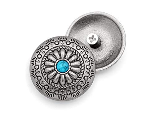 CRAFTMEMORE 2pcs 1 1/8 Inches Navajo Coin Concho Faux Turquoise Flower Western Cowboy Screw Back Wallet Buttons Leather Craft CHS55 (Antique Silver)