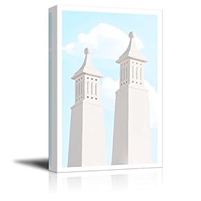 Canvas Wall Art - Fresh White Color Tone Tall Tower Building Drawing - Giclee Print Gallery Wrap Modern Home Art Ready to Hang - 12" x 18"