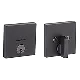 Kwikset 92580-008 258 Downtown Low Profile  Slim Square Modern Contemporary Single Cylinder Deadbolt Door Lock featuring SmartKey Security in Iron Black