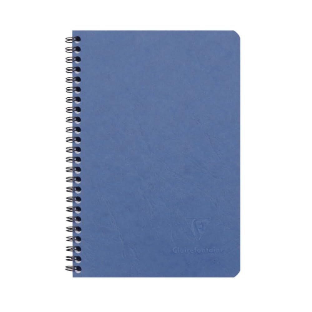 Clairefontaine 785324C Age Bag Collection A Blue Spiral Notebook - A5 14.8x21 cm - 100 Small Square Pages - White Paper 90 g - Glossy Leather Grain Card Cover