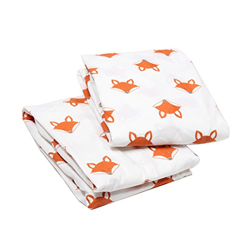Bacati Playful Fox 2 Piece Crib Fitted Sheet, Orange/Grey