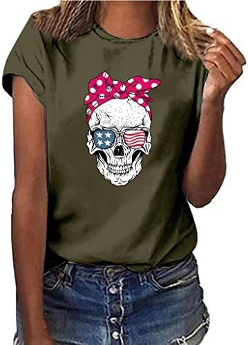 FNKDOR Women T Shirt Plus Size Print Skull Short Sleeve Round Collar Multicolor Loose T Shirt Summer Leisure Blouse