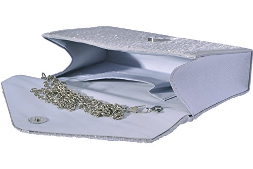 Outrip Women's Evening Bag Clutch Purse Glitter Party Wedding Handbag with Chain (B Silver) - Thumbnail 3
