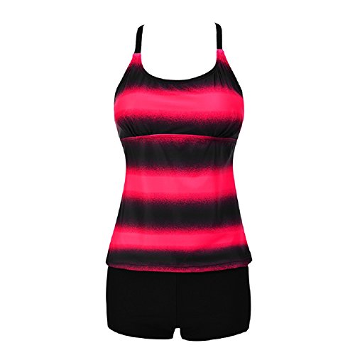 Viyear Women's Plus Size Two Pieces Tankini Set Straps Athletic Swimwear Red L(US 8-10) - Thumbnail 4