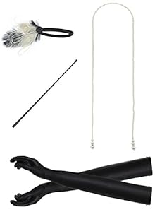 JustinCostume 1920s Accessories Headband Necklace Gloves Cigarette Holder (AA)