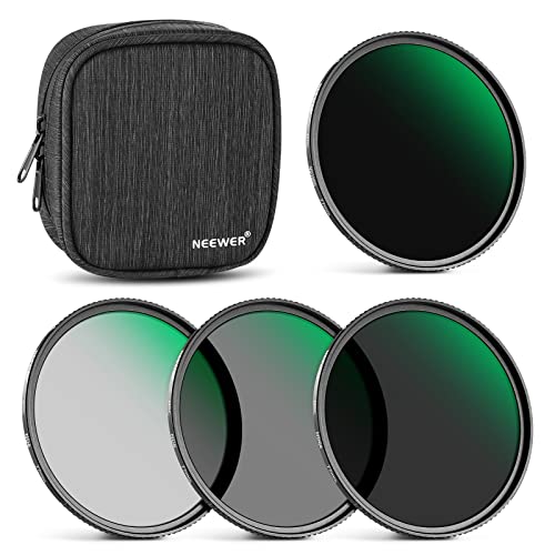 NEEWER 77mm Fixed ND Filter Kit ND1000 ND64 ND8 ND4 Neutral Density Filter Set Double Sided 30 Layer Nano Coatings/HD Optical Glass/ultra Slim/Water Repellent/Scratch Resistant/Waterproof Filter Pouch