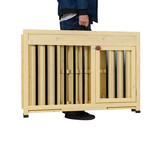 Good Life No Assembly Foldable Indoor Nature Wood Dog Crate Pet Cage Portable Cat/Dogs House Metal Railing with Tray (28" inch L)
