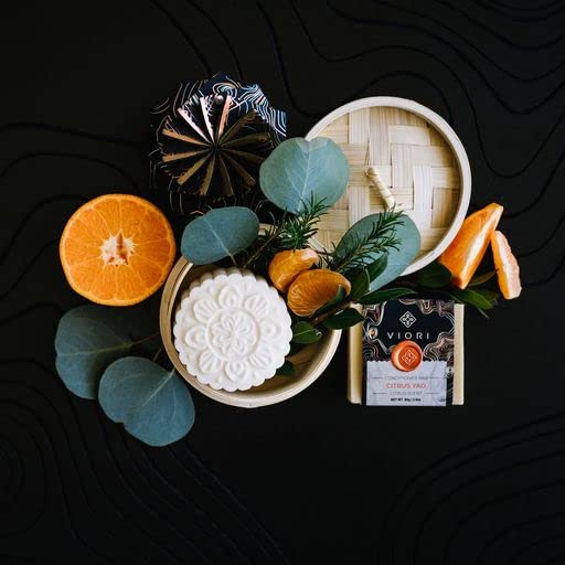 VIORI Citrus Yao Shampoo Bar, Conditioner Bar, and Bamboo Holder Set