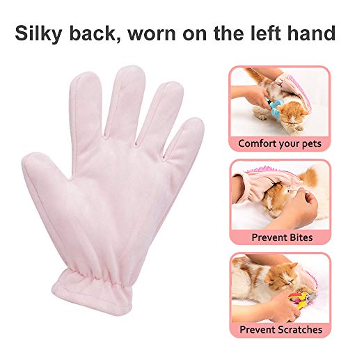 Hesiry Pet Grooming Gloves Hair Removal for Cats Dogs, Double-Sided Used to Pet’s Deshedding、Bathe、Tickle and Stroke (Pink)