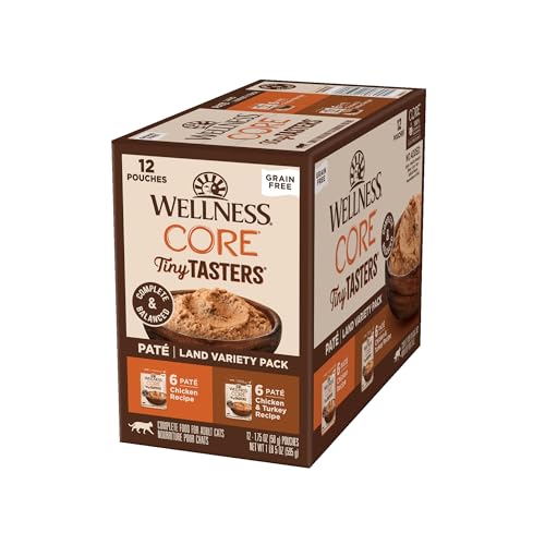 Wellness CORE Tiny Tasters Pate Variety Pack Adult Wet Cat Food, Natural, Prote…