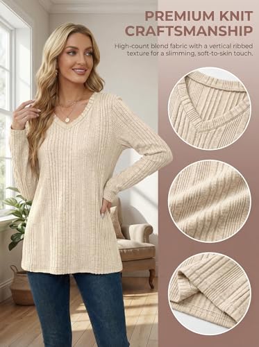 GLEENOD Sweaters for Women V Neck Button Down Tops Long Sleeve Sweater Lightweight Tunics Basic Pullover T-Shirts
