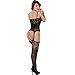 Amstt Women’s Sexy Lingerie Fishnet Bodystocking Lace Crotchless Strap Babydoll Bodysuit (Black)