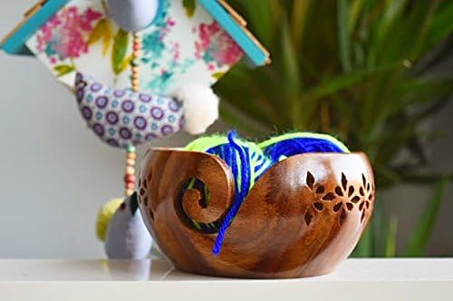 PROPWOOD Yarn Bowl 6"x3" Natural Sheesham Wood - Sturdy to Prevent Slipping. Perfect Wooden Yarn Holder for Knitting & Crocheting