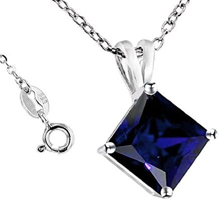 .925 Sterling Silver Princess-cut Cubic Zirconia 7mm Solitaire Pendant Necklace,18"
