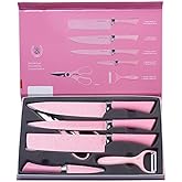 HEEPDD 6 Piece Kitchen Knife Set, Stainless Steel, Non-Stick Coated, Colorful Chef Knives for Cutting, Slicing, Dicing, Chopping