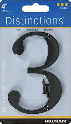 Distinctions by Hillman 843143 4-Inch Flush-Mount Black House Number 3 - Thumbnail 5