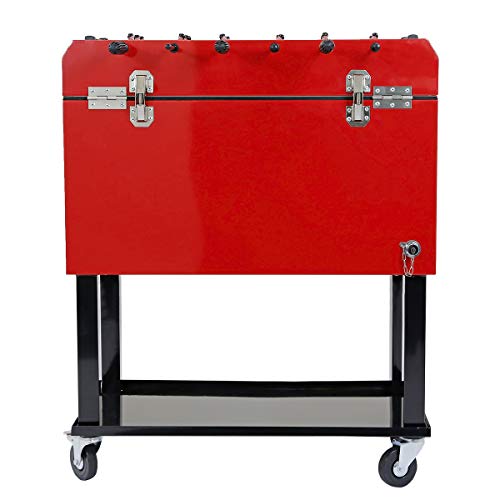 68 Quart Qt Red Patio Cooler Ice Chest with Foosball Table Top