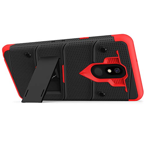 ZIZO Bolt Series LG Stylo 5 Case Military Grade Drop Tested with Full Glass Screen Protector Holster and Kickstand Black Red