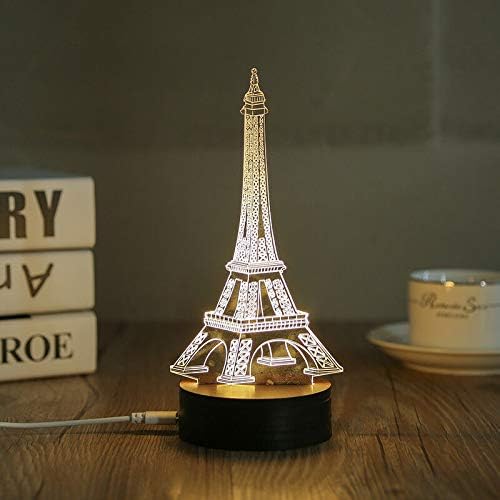 Home Decor Wood Acrylic 3D Eiffel Tower Lamp Night Light Living Table Desk Lamp