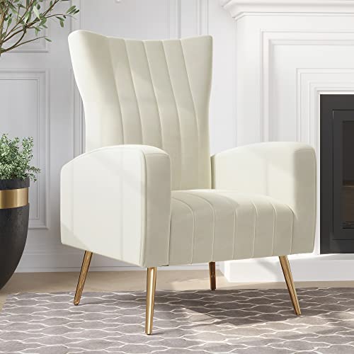 BELLEZE Velvet Accent Chairs for Living Room, Modern Wingback Vanity Chair  Upholstered Arm Chair High Back Accent Chair with Metal Legs, Armrests for  - Main Image