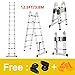 Finether 12.5 FT Aluminum Telescopic Extension Ladder, Portable Heavy Duty Multi-Purpose Aluminum Folding Telescoping Ladder,330 Pound Capacity