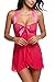 Avidlove Valentines Day Lingerie Women Nightwear Lace Babydoll Strap Chemise Halter Lingerie Rose Red