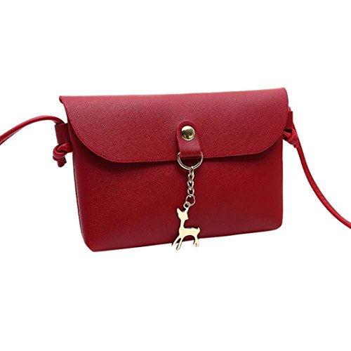 Click Here to See More Images Sunyastor 2018 Summer Women's Vintage Small Deer Pendant Leather Crossbody Shoulder Bag Lightweight Medium Women Crossbody Bag Shoulder Bag Tote Bag Ladies Girls Purse (Red, one Size)