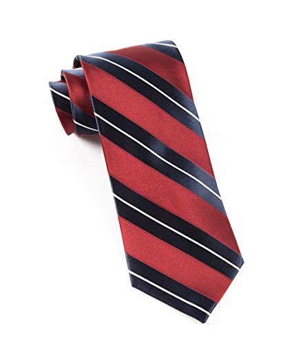 THE TIE BAR 100% WOVEN SILK BURGUNDY AND NAVY NIFTY STRIPED TIE