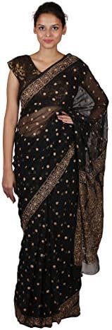VASU INC Women's Faux Georgette Saree (Black)