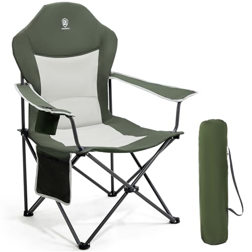 EVER ADVANCED Luxus Campingstuhl Faltbar 160KG Belastbar Ultragroß mit Hoher Rückenlehne, Bequemer Klappstuhl mit Seitentsche & Getränkehalter für Camping Garte