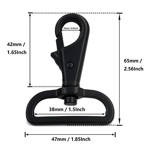 BIKICOCO 1-1/2\'\' Swivel Trigger Tilt & Bump Thumb Knob Bolt Snap Hook Lobster Claw Clasp Spring Loaded Clip, D-Ring Ended, Black - Pack of 4