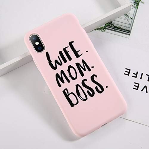 Pink Wife Mom Boss iPhone XR Case Funny Cool Words Quotes Cover Sayings Letter Women Bossy Lady Couple Mother Family Simple Protective Shockproof Ultra Slim Soft, TPU