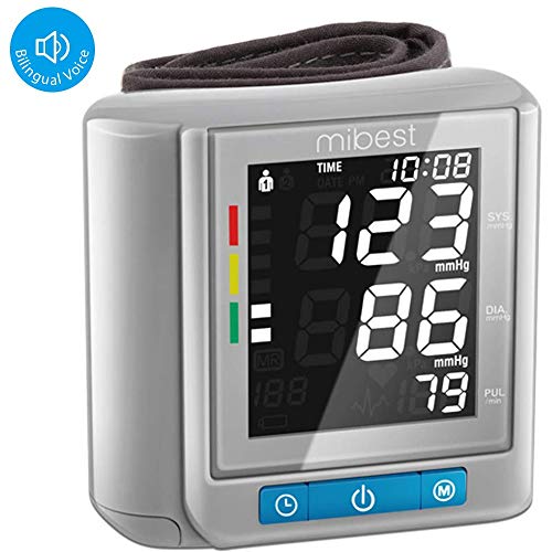 MIBEST Wrist Blood Pressure Monitor with Talking Function - BP Cuff Meter with Display - Blood Pressure Machine up 5.3"-8.5" Wrists - Blood Pressure Tester Kit with Case - Blood Pressure Gauge