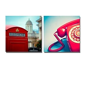 Retro Style Vintage Red Telephone and Telephone Booth - Canvas Art Wall Art - 12"x12" x 2 Panels