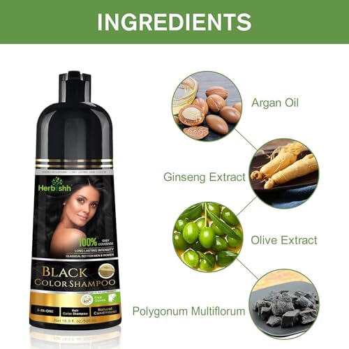 Herbishh Hair Color Shampoo For Gray Hair – Magic Hair Dye Shampoo – Colors Hair In Minutes–Long Lasting–500 Ml–3-In-1 Hair Color–Ammonia-Free | Herbishh (Black)