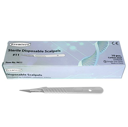 C & A Scientific-Premiere 9411pk20 Disposable Scalpels with #11 High-Carbon Steel Blades, Plastic Handle, Sterile, Individually Foil Wrapped, High-Carbon Steel (Pack of 20)