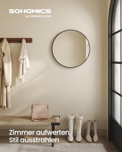 SONGMICS 50cm d Mirror Round Mirror Wall Mirror Metal Frame Easy Mount Modern Bathroom Living Room Bedroom Hallway Entrance Ink Black LWM101BD03