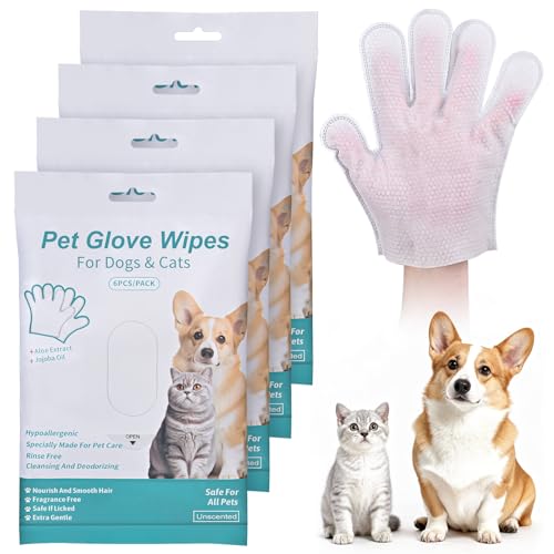 DWDHYEAN 24 Pieces Dog Washing Gloves Hypoallergenic Cleaning Gloves Pet Wipes Gloves Pet Care for Cleaning and Daily Care of Dogs and Cats