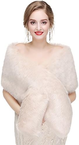 LMBRIDAL Women's Elegant Wedding Bolero Bridal Wraps Faux Fur Shawl Formal Blush
